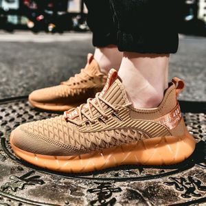 Men Lightweight Breathable Mesh Sneakers Flying Woven Casual Running Shoes  Size: 43(Terracotta Colour)