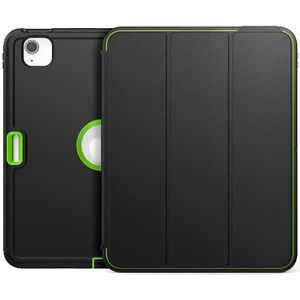 For iPad Pro 11 2022 / 2021 / 2020 / 2018 / Air 2020  10.9 / Air 2022 10.9 3-Fold Amor Shockproof Smart Tablet Case(Black Green)