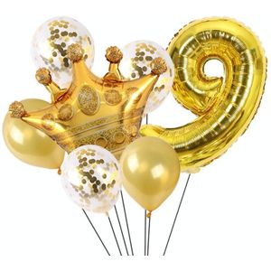 2 PCS verjaardag baby kinderen gouden kroon aluminium film nummer ballon set bruiloft scne decoratie (nummer 9)