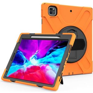 Voor iPad Pro 12.9 (2020) Shockproof Kleurrijke Siliconen + PC Beschermhoes met Holder & Shoulder Strap & Hand Strap & Pen Slot(Oranje)