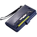 Voor iPhone 8 Plus & 7 Plus Multifunctionele Rits Horizontale Flip Lederen case met Holder & Wallet & 9 Card Slots & Lanyard(Blauw)