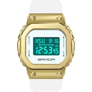 SANDA 9006 gehard spiegel lichtgevend waterdicht dubbel display elektronisch horloge (wit goud)
