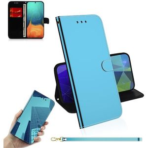 Voor Galaxy A71 Mirror-achtige Magnetic Attraction Horizontal Flip Leather Case met Lanyard  Support Holder & Card Slot & Wallet(Blue)