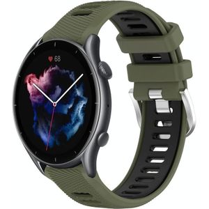 Voor Amazfit GTR 3 22 mm kruistextuur twee kleuren siliconen stalen gesp horlogeband (legergroen + zwart)