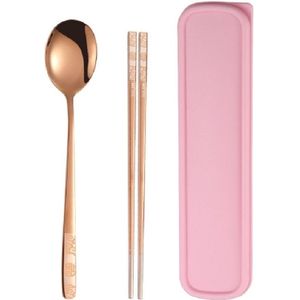 Roestvrij stalen servies Student Office Worker Portable Servies set  specificatie: 2 PC's / Set  Kleur: Rose Gold