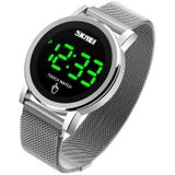 SKMEI 1668 ronde wijzerplaat LED digitale display elektronische horloge met touch lichtgevende knop (zilver)