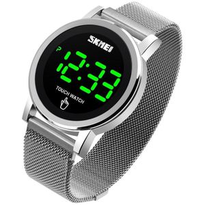SKMEI 1668 ronde wijzerplaat LED digitale display elektronische horloge met touch lichtgevende knop (zilver)