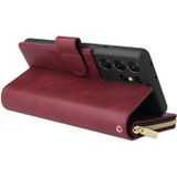 Voor Samsung Galaxy S21 Ultra Zipper Portemonnee Bag Horizontale Flip PU Lederen Case met Houder & 9 Kaart Slots & Portemonnee & Lanyard & Photo Frame (rode wijn)