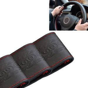 MILI lederen hand gestikte auto aanpassing Steering Wheel cover (zwart rood)