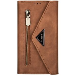 Voor Samsung Galaxy J4 (2018) Skin Feel Zipper Horizontale Flip Lederen case met Holder & Card Slots & Photo Frame & Lanyard & Long Rope(Brown)