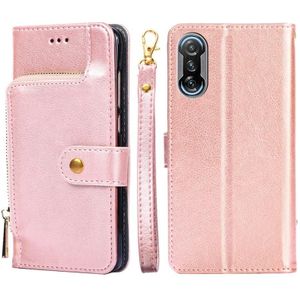 For Xiaomi Redmi K40 Gaming Zipper Bag Horizontal Flip Leather Phone Case with Holder & Card Slots & Lanyard(Rose Gold)