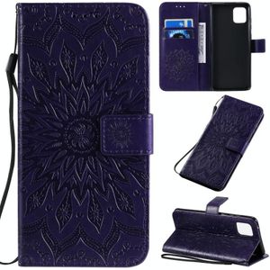 Voor Galaxy A81 / M60S / Note10 Lite Geperst Afdrukken Zonnebloempatroon Horizontaal Flip PU Lederen hoesje met Holder & Card Slots & Wallet & Lanyard(Paars)