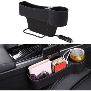 Auto Multi-functionele Co-pilot Seat Console PU Lederen Doos Sigaret Lichtere Opladen Pocket Cup Holder Seat Gap Side Storage Box (Zwart)