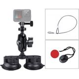 Dual Suction Cup Mount Holder with Tripod Adapter & Steel Tether & Safety Buckle (Black)