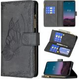 Voor Nokia 3.4 Flying Butterfly Embossing Pattern Rits Horizontale Flip Leren Case met Houder & Card Slots & Portemonnee (Zwart)