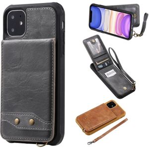 Voor iPhone 11 Vertical Flip Shockproof Leather Protective Case met Short Rope  Support Card Slots & Bracket & Photo Holder & Wallet Function(Gray)