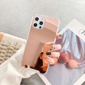 Tpu + acryl vier drop luxe plating spiegel telefoon case cover voor iphone 13 pro max (rose goud)