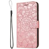 Voor Samsung Galaxy J8 Skin Feel In relif Zonnebloem Horizontale Flip Leren Case Met Houder & Card Slots & Wallet & Lanyard (Rose Gold)