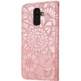 Voor Samsung Galaxy J8 Skin Feel In relif Zonnebloem Horizontale Flip Leren Case Met Houder & Card Slots & Wallet & Lanyard (Rose Gold)