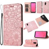 Voor Samsung Galaxy J8 Skin Feel In relif Zonnebloem Horizontale Flip Leren Case Met Houder & Card Slots & Wallet & Lanyard (Rose Gold)