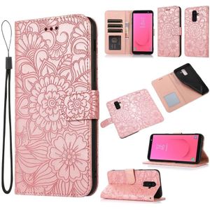 Voor Samsung Galaxy J8 Skin Feel In relif Zonnebloem Horizontale Flip Leren Case Met Houder & Card Slots & Wallet & Lanyard (Rose Gold)