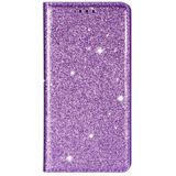 Voor iPhone X / XS Ultrathin Glitter Magnetic Horizontal Flip Leather Case met Holder & Card Slots(Paars)