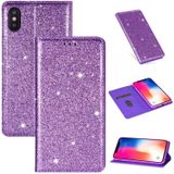 Voor iPhone X / XS Ultrathin Glitter Magnetic Horizontal Flip Leather Case met Holder & Card Slots(Paars)