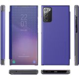 Voor Samsung Galaxy Note20 Koolstofvezel Textuur Bekijk Tijd Horizontale Flip Leren Case met Houder & Touch Call Display ID (Purple)