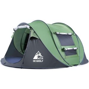 HEWOLF 1766 Outdoor Automatische Winddichte Quick-Opening Tent Camping Sunscreen Tent voor 4-5 personen (Legergroen)
