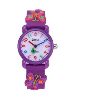 JNEW A335-21975 Kinderen 3D Siliconen Cartoon Butterfly Waterproof Quartz horloge