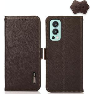 For OnePlus Nord 2 5G KHAZNEH Side-Magnetic Litchi Genuine Leather RFID Phone Case(Brown)