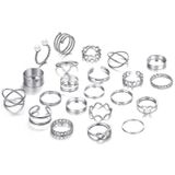 22 stks/set Hart Vlinder Gezamenlijke Open Ring (SKU6699 Zilver)