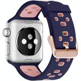 Vierkante gat twee-kleur siliconen gesp vervangen riem watchband voor Apple Watch Series 7 41mm / 6 & se  5 & 4 40mm / 3 & 2 & 1 38mm (paars + roze)
