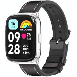 Voor Redmi Watch 3 Lite / Watch 3 Active Mijobs TPU lederen horlogeband (zwart zilver)