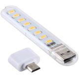 8LEDs 5V 200LM USB LED-boeklamp Draagbaar nachtlampje  met microadapter (warm wit)