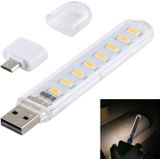 8LEDs 5V 200LM USB LED-boeklamp Draagbaar nachtlampje  met microadapter (warm wit)