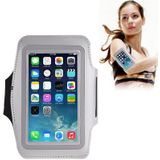 Universeel PU leren sport armband Hoesje met opening koptelefoon aansluiting voor o.a. iPhone 8 / 7 / 6, Samsung Galaxy S5 / S4 / S3 (zilverkleurig)