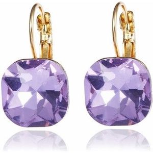 Vrouwen mode kleur vierkante Stud Oorbellen Crystal Strass Earring (paars)