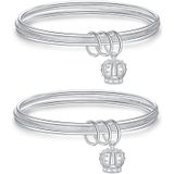 2 stks vrouwen gesloten solide drie ringen armband  maat: Z104 60mm