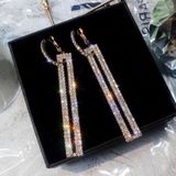 Mode lang geometrische Drop Oorbellen luxe gouden zilveren kleur rechthoek Rhinestone Earring(Silver)