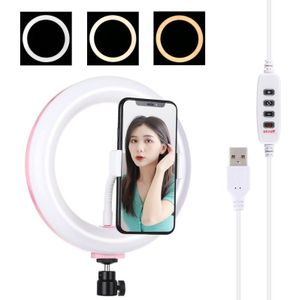 PULUZ 7 9 inch 20 cm USB 3 Modi Dimbaar Dual Color Temperature LED Curved Light Ring Vlogging Selfie Photography Video Lights with Phone Clamp (Pink)