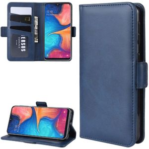 Portemonnee staan leer mobiele telefoon geval voor Galaxy A20E  met portemonnee & houder & kaartsleuven (donkerblauw)