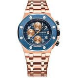 OCHSTIN 6100D multifunctioneel quartz waterdicht lichtgevend stalen herenhorloge (blauw + rosgoud)