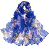 Wild perzik bloem patroon zonnebrandcrme chiffon grote sjaal lichte dunne stijl zijden sjaal-omslagdoek (Sapphire)