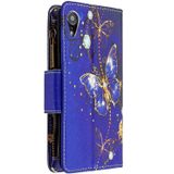 Voor iPhone XR Gekleurd tekenpatroon Rits Horizontale Flip Lederen case met houder & kaartslots & portemonnee(Paarse Vlinder)