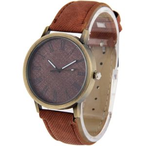 Denim textuur stijl ronde wijzerplaat Retro digitaal Display vrouwen & mannen Quartz horloge met PU leder Band(Brown)