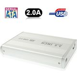 Externe USB 2.0 behuizing voor 3.5 inch SATA HDD harde schijf met 2.0A stroom adapter (zilverkleurig)