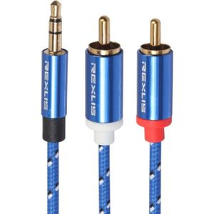 REXLIS 3610 3.5mm Male naar dubbele RCA vergulde Plug Blue katoen  gevlochten audiokabel voor RCA Input Interface actieve luidspreker  lengte: 1m