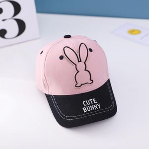 C0477 Cartoon Long-Eared Rabbit Pattern Baby Baseball Hat Children Peaked Cap  Grootte: 50cm verstelbaar (Pink Top Black Brim)