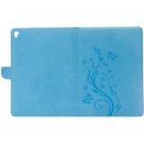 iPad Pro 9.7 inch horizontaal 3D Bloemen vlinders patroon PU leren Flip Hoesje met houder  magnetische sluiting en opbergruimte voor pinpassen & geld (blauw)